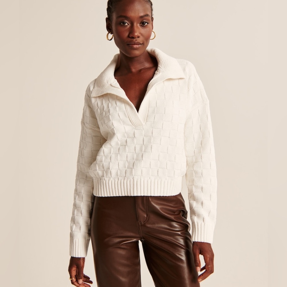 Abercrombie Checkerboard Stitch Notch-neck Sweater Sz XS